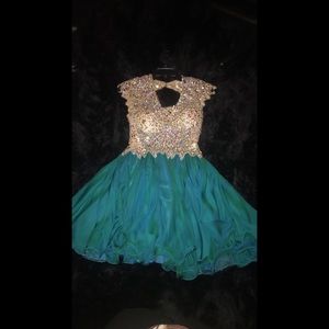 Size 2 Peacock Rhinestone Prom Dress
